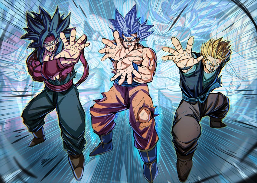 son goku, son gohan, bardock, son gohan, bardock, and 1 more (dragon ball and 1 more) drawn by chiro_illust