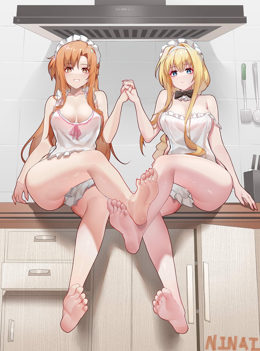 asuna and alice zuberg (sword art online and 1 more) drawn by ninai
