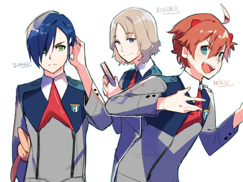 ichigo, kokoro, and miku (darling in the franxx) drawn by bucchan