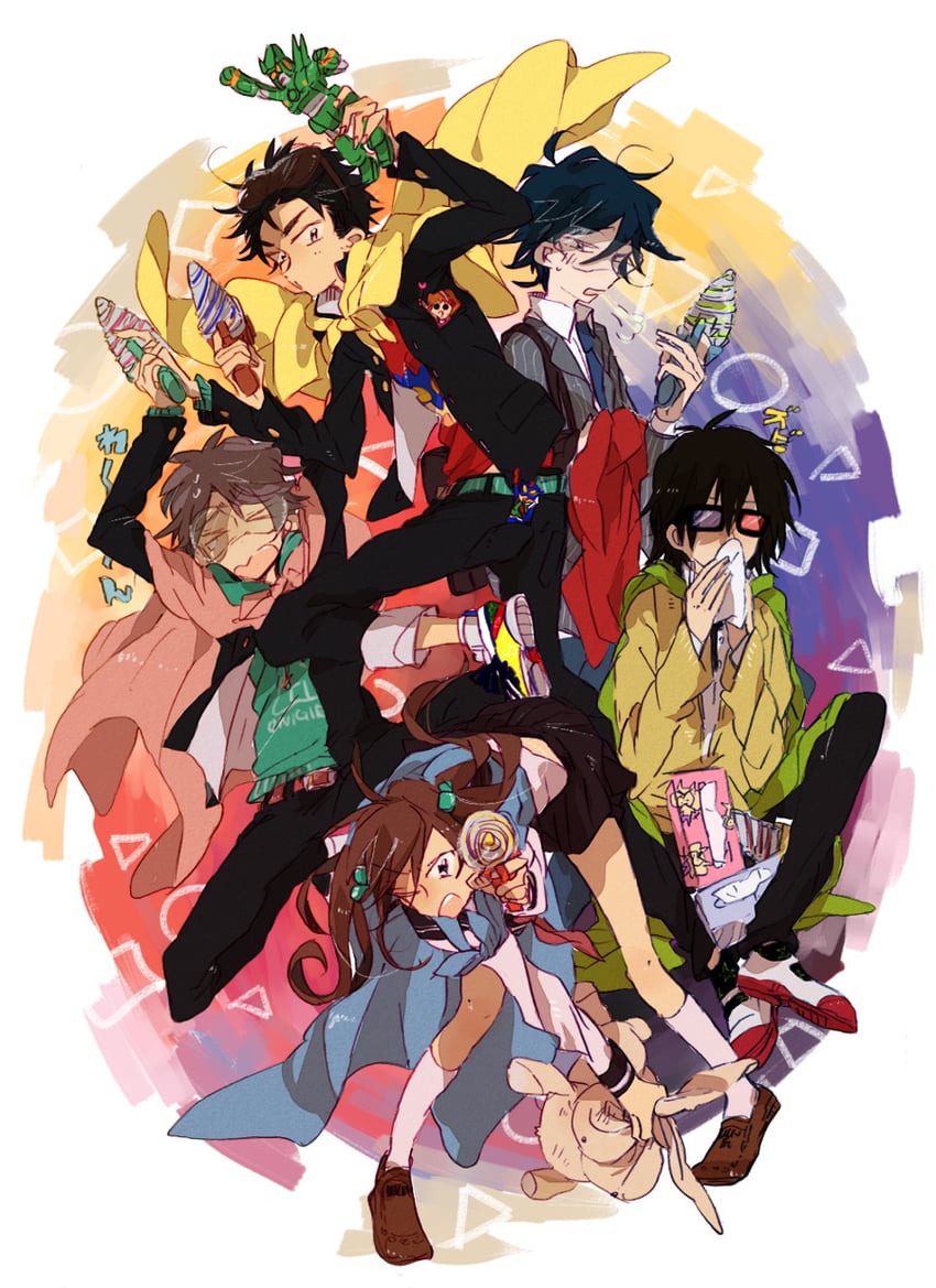 nohara shinnosuke, sakurada nene, kazama tooru, action kamen, boo-chan, and 2 more (crayon shin-chan) drawn by h_kawa