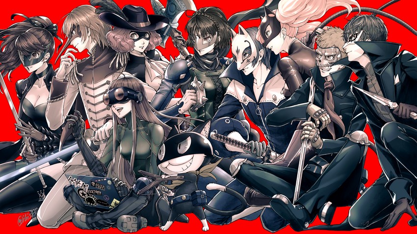 amamiya ren, takamaki anne, sakura futaba, niijima makoto, okumura haru, and 14 more (persona and 2 more) drawn by hi_(ibisf5umauma)