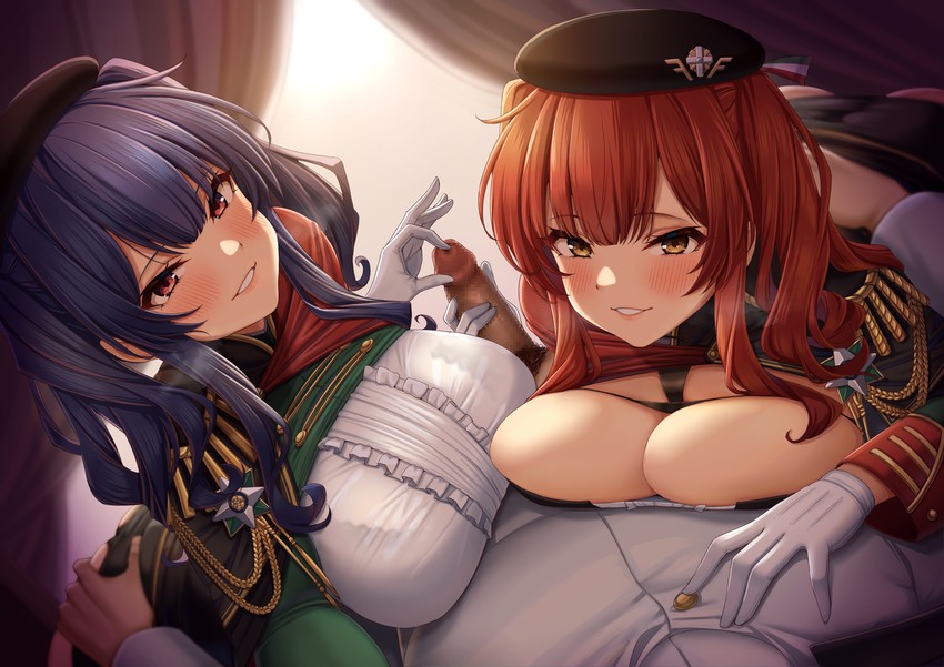 commander, zara, and pola (azur lane) drawn by momo_no_sukebe
