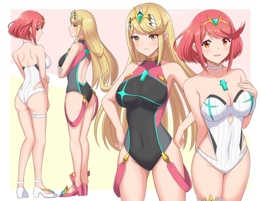 pyra and mythra (xenoblade chronicles and 1 more) drawn by ryochan96154