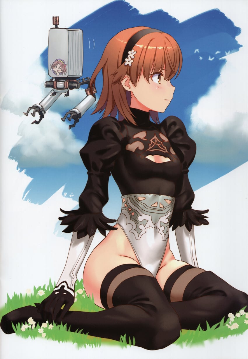 2b, misaka mikoto, shirai kuroko, and pod (toaru majutsu no index and 5 more) drawn by raika9