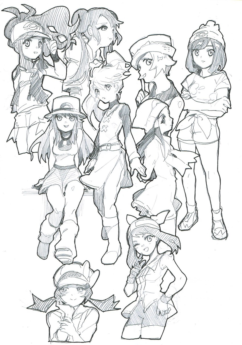 dawn, may, rosa, hilda, serena, and 4 more (pokemon and 1 more) drawn by ankea_(a-ramo-do)