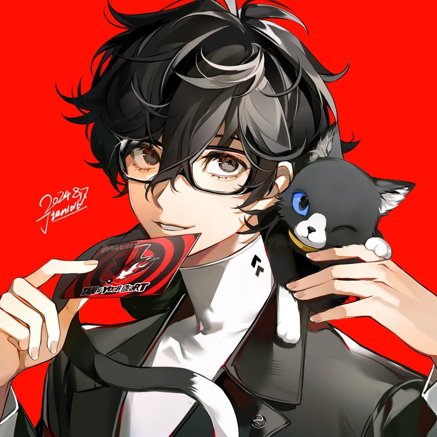 amamiya ren and morgana (persona and 2 more) drawn by pianjian