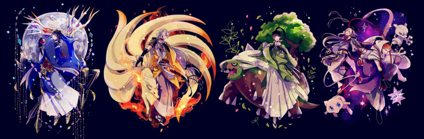 mikazuki munechika, mew, mewtwo, kogitsunemaru, ima-no-tsurugi, and 5 more (pokemon and 1 more) drawn by hoshiko_(shu-kuri-mu)