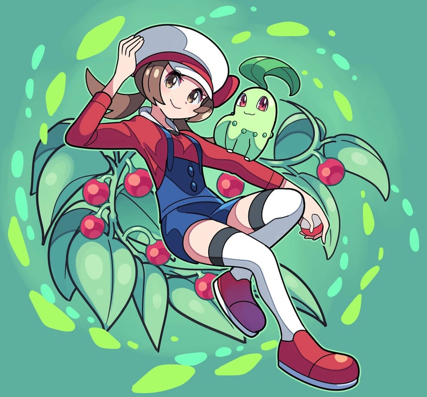 lyra and chikorita (pokemon and 1 more) drawn by stchame