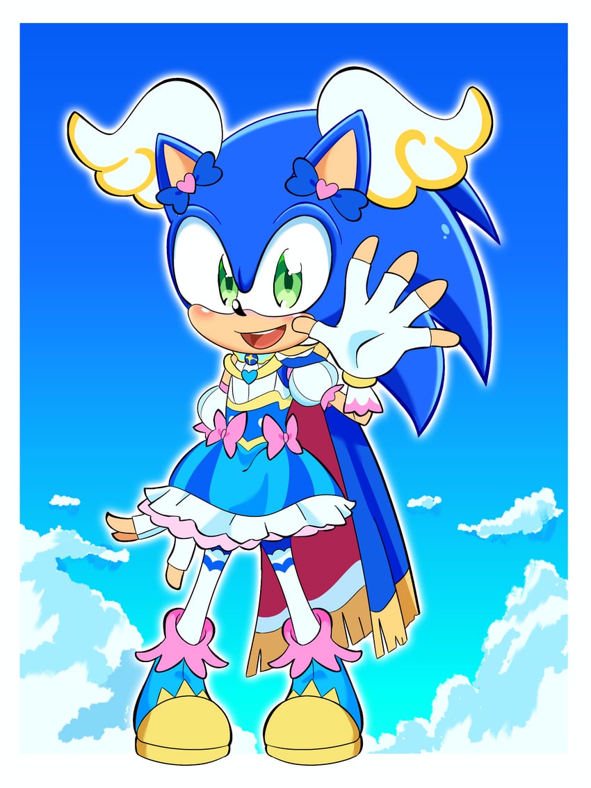 sonic the hedgehog and cure sky (precure and 2 more) drawn by kuro_(user_uwrm3742)