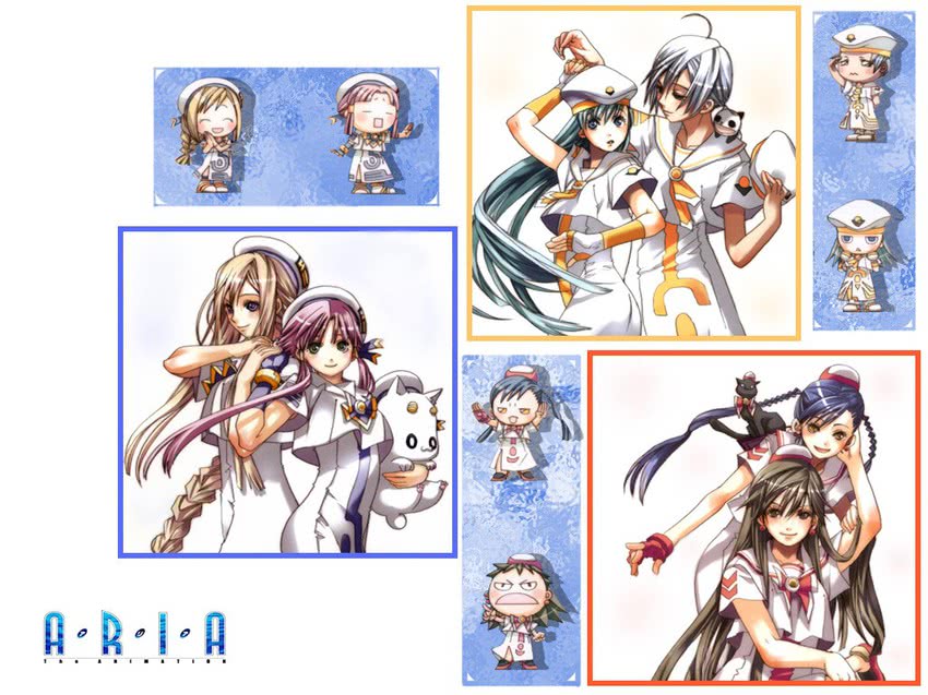 mizunashi akari, alice carroll, aika granzchesta, aria pokoteng, alicia florence, and 4 more (aria) drawn by amano_kozue