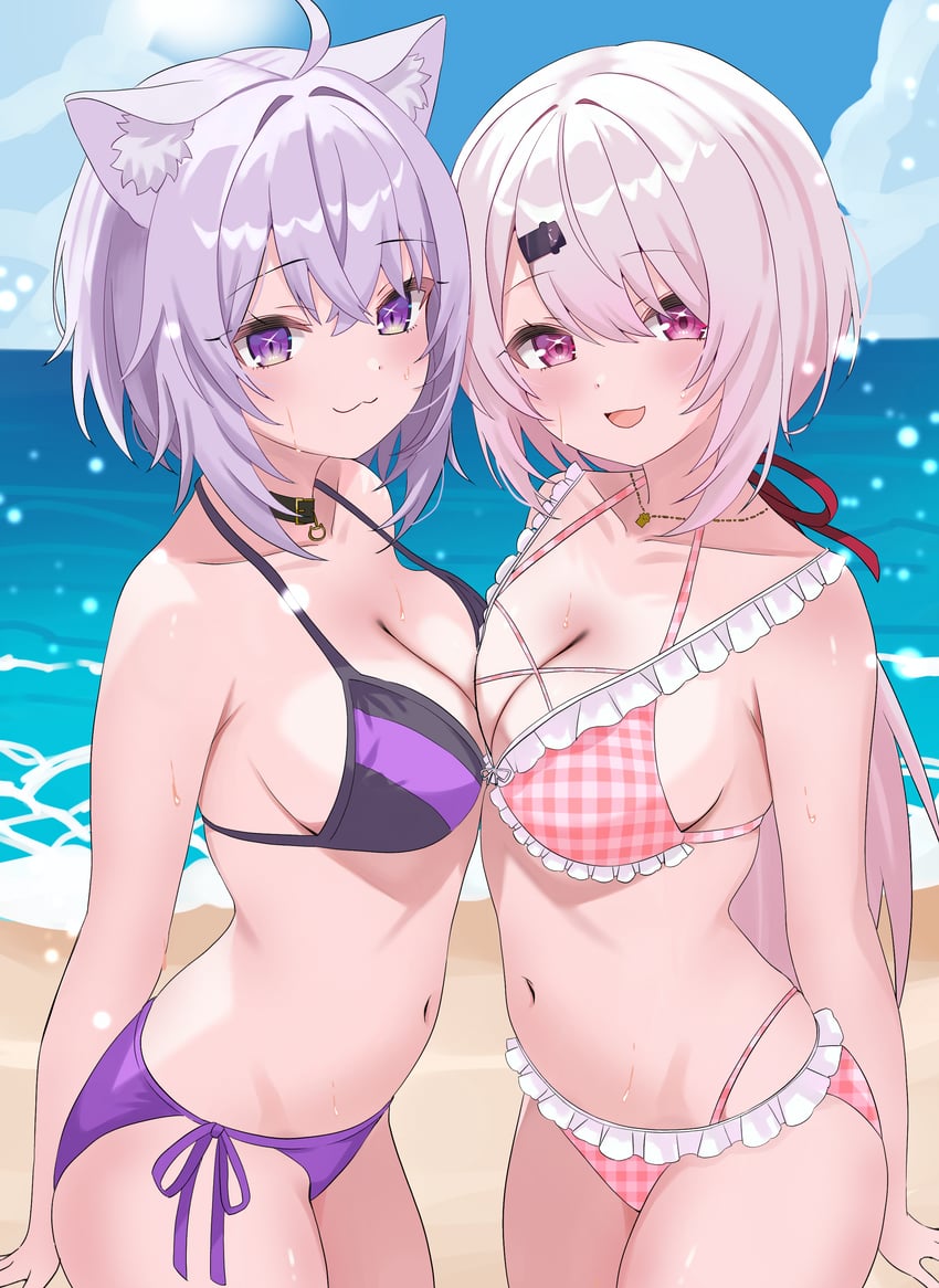 nekomata okayu and shiina yuika (hololive and 1 more) drawn by tillots