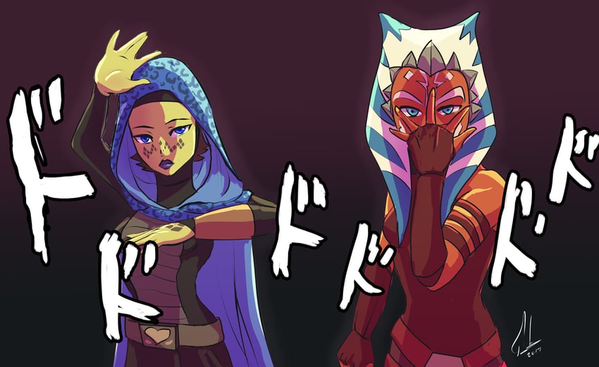 ahsoka tano and barriss offee (jojo no kimyou na bouken and 2 more) drawn by kjara-draws