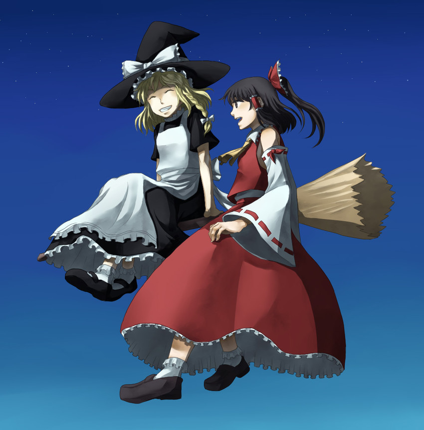 hakurei reimu and kirisame marisa (touhou) drawn by noronoro