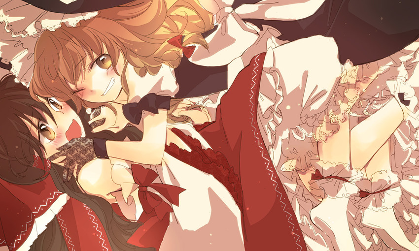 hakurei reimu and kirisame marisa (touhou) drawn by yonu_(yonurime)