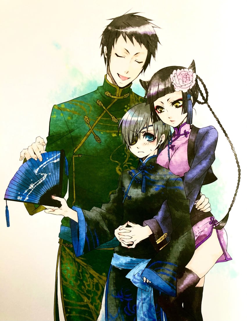 ciel phantomhive, ranmao, and lau (kuroshitsuji) drawn by toboso_yana