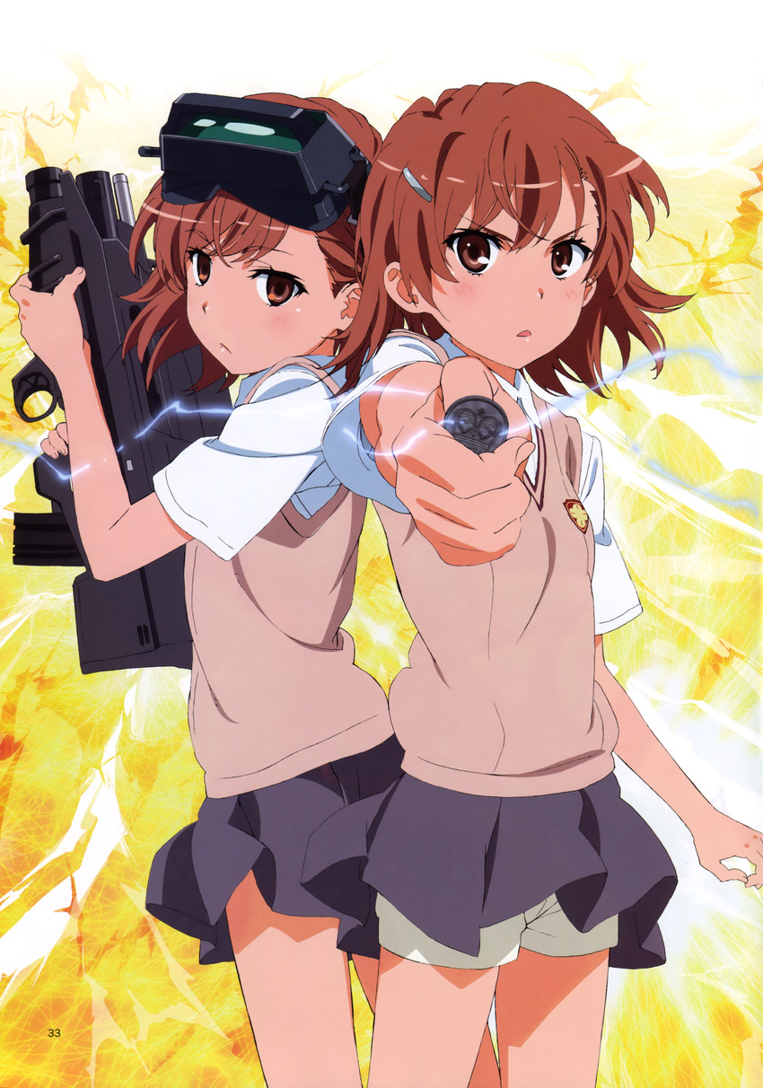 misaka mikoto and misaka imouto (toaru majutsu no index and 1 more) drawn by tanaka_yuuichi