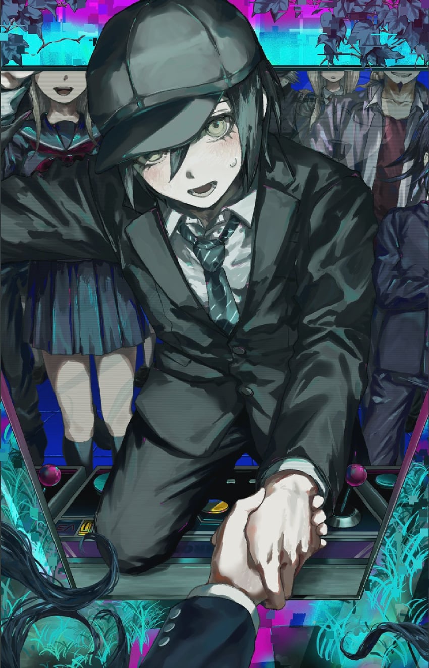 oma kokichi, saihara shuichi, akamatsu kaede, momota kaito, yonaga angie, and 2 more (danganronpa and 1 more) drawn by umesigeissei