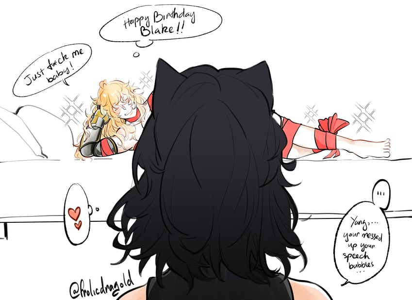 yang xiao long and blake belladonna (rwby) drawn by frolicdragold