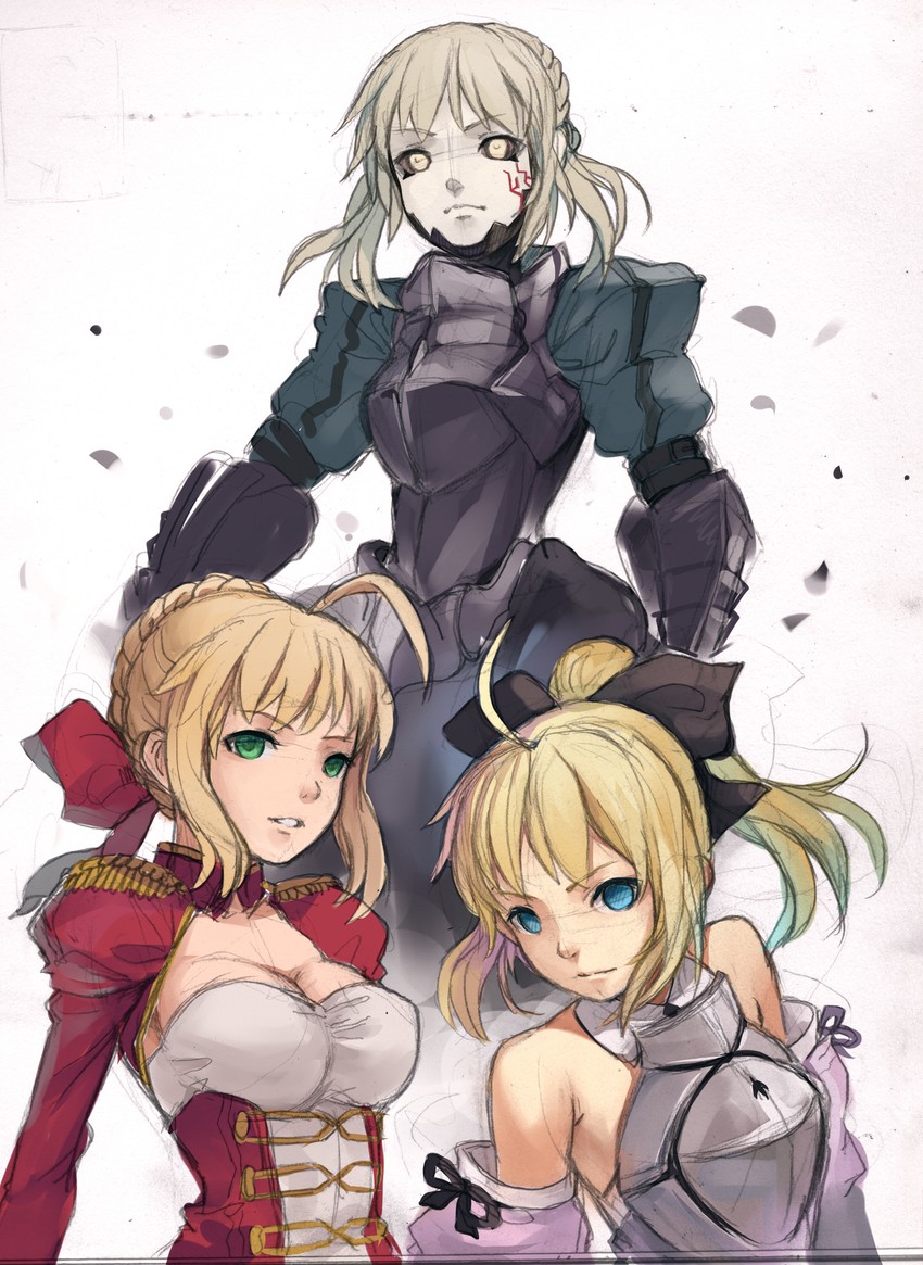 artoria pendragon, nero claudius, saber alter, and saber lily (fate and 4 more) drawn by fkey