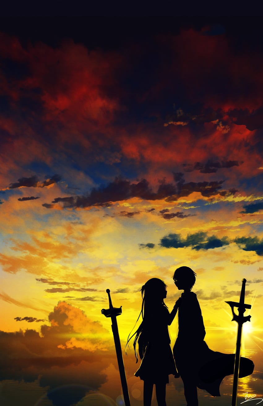 asuna and kirito (sword art online) drawn by huashijw