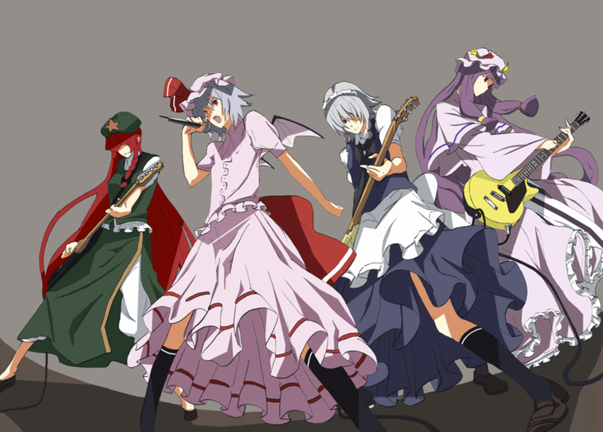 remilia scarlet, izayoi sakuya, patchouli knowledge, and hong meiling (touhou) drawn by kajiki