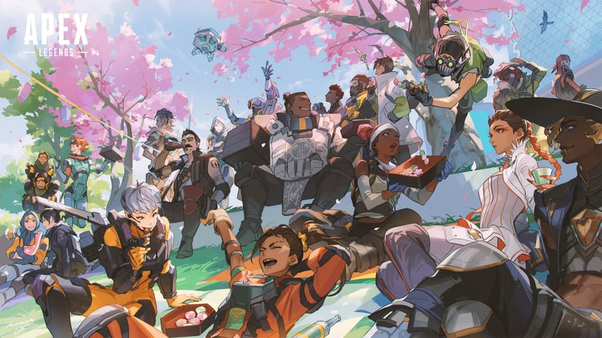 wattson, wraith, crypto, octane, valkyrie, and 19 more (apex legends) drawn by iwamoto_zerogo
