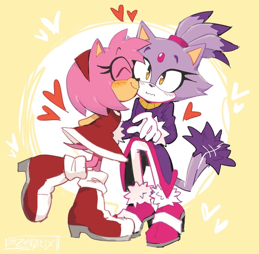 amy rose and blaze the cat (sonic) drawn by zan0tix