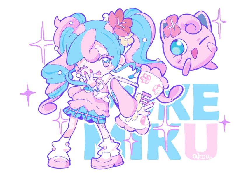hatsune miku, jigglypuff, and fairy miku (pokemon and 2 more) drawn by kou_(satoya_show)
