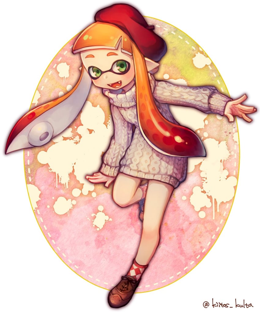 inkling player character and inkling girl (splatoon) drawn by kiitos