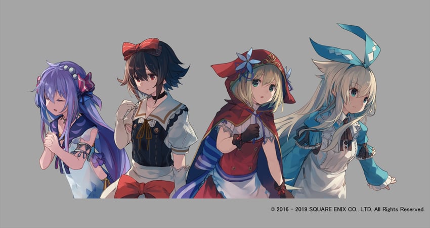 alice, red riding hood, snow white, and little mermaid (grimms notes) drawn by makihitsuji