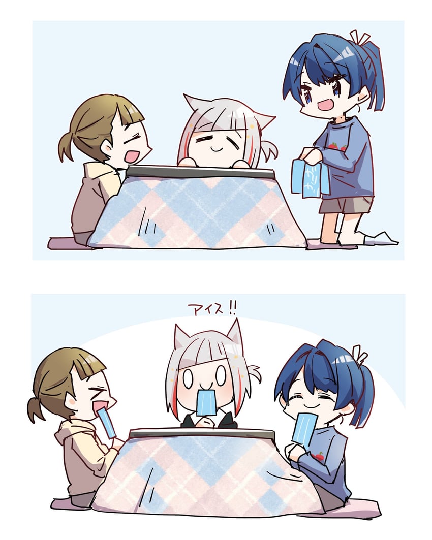 murano sayaka, yugiri tsuzuri, and kachimachi kosuzu (love live! and 1 more) drawn by kanduki_kamibukuro