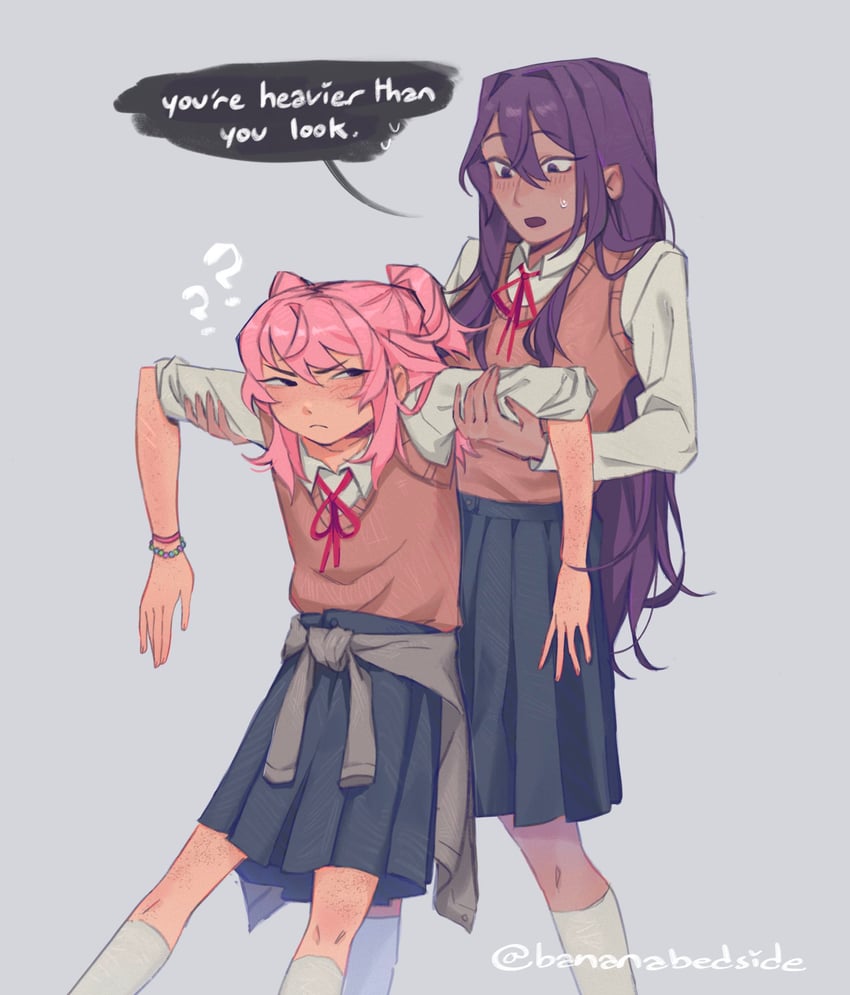 natsuki and yuri (doki doki literature club) drawn by rayne_(bananabedside)