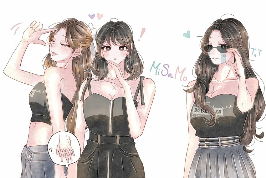 sana, mina, and momo (real life and 1 more) drawn by 7_(milu577610)
