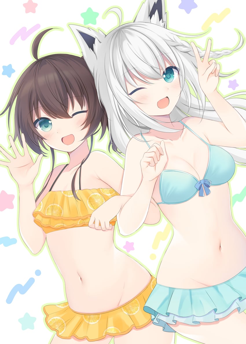shirakami fubuki and natsuiro matsuri (hololive) drawn by shiratoriko