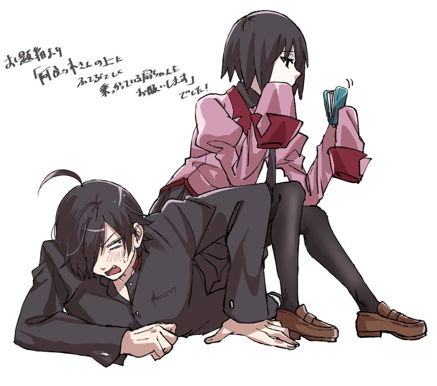 araragi koyomi and oshino ougi (monogatari) drawn by hatahata_(okkrslk)
