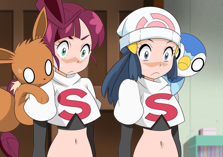 dawn, eevee, piplup, jessie, and chloe (pokemon and 1 more) drawn by hainchu