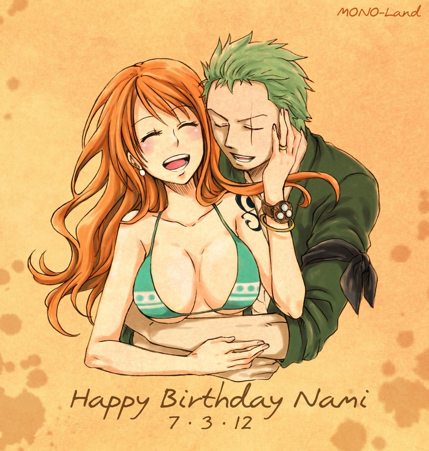 nami and roronoa zoro (one piece) drawn by mono_land