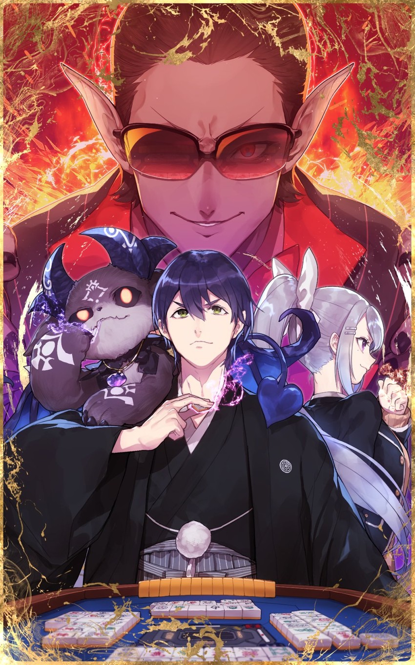 higuchi kaede, kenmochi touya, debidebi debiru, and gwelu os gar (nijisanji and 1 more) drawn by hitoto