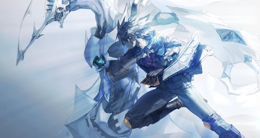 fudo yusei and shooting quasar dragon (yu-gi-oh! and 1 more) drawn by momentcorefly
