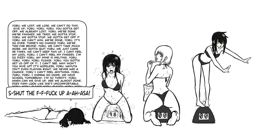 yoru, mitaka asa, fami, and nayuta (chainsaw man) drawn by drawfag