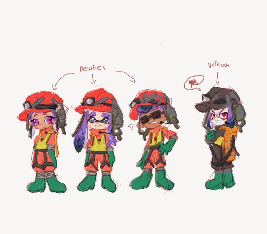 inkling player character, inkling girl, octoling player character, octoling girl, inkling boy, and 1 more (splatoon and 1 more) drawn by kamabokobun