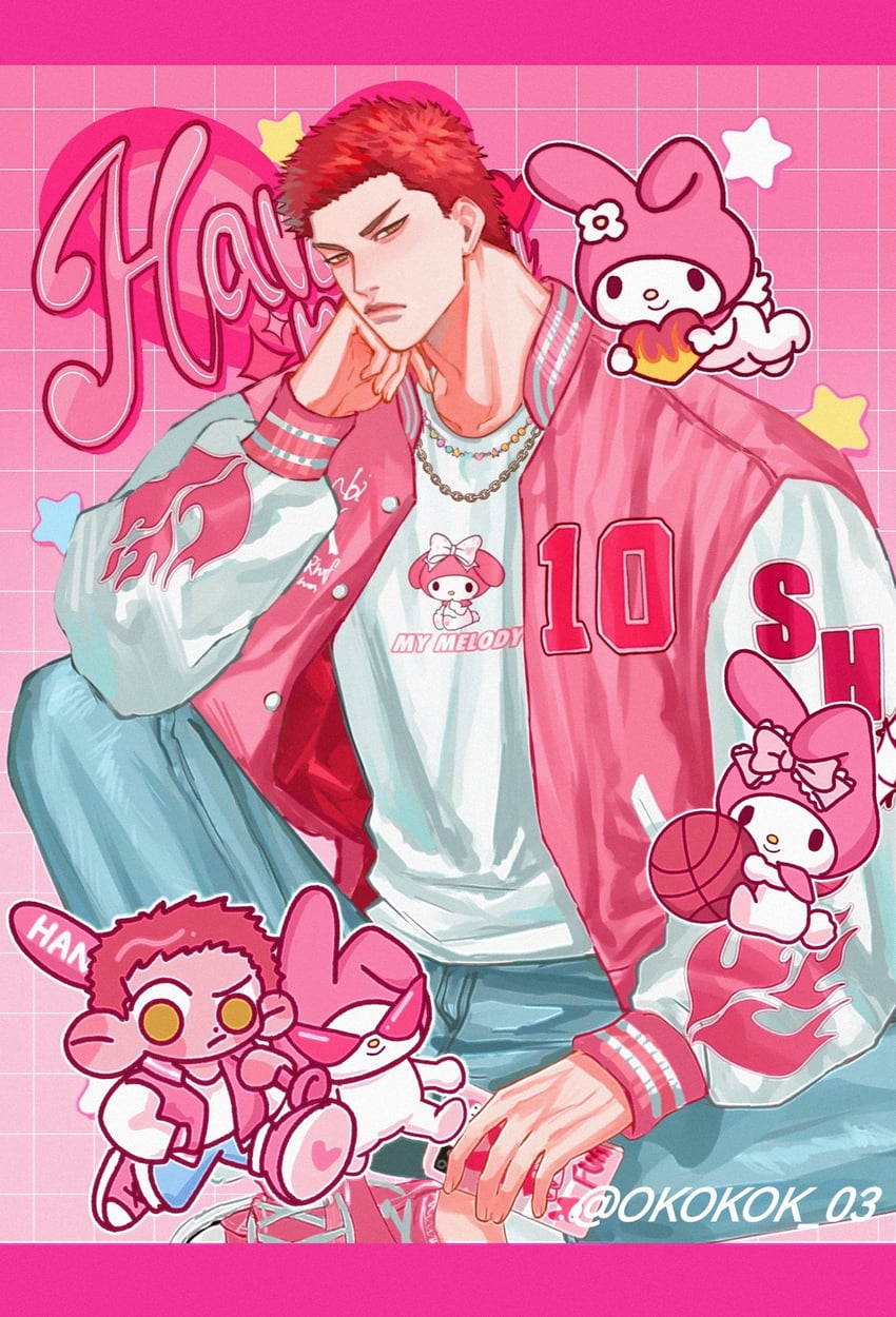 my melody and sakuragi hanamichi (sanrio and 2 more) drawn by w8_zvo
