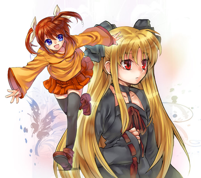 fate testarossa and takamachi nanoha (lyrical nanoha and 1 more) drawn by tenkuu_sphere