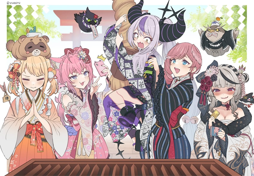 sakamata chloe, la+ darknesss, hakui koyori, kazama iroha, takane lui, and 7 more (hololive) drawn by vinhnyu