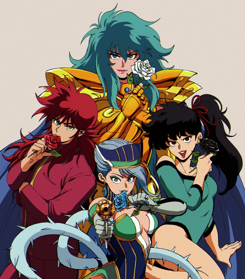 blue rose, kurama, kunou kodachi, and pisces aphrodite (tiger & bunny and 3 more) drawn by polmcarts