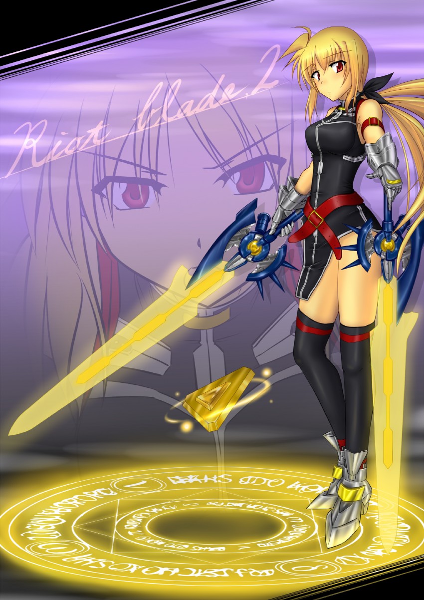 fate testarossa and bardiche (lyrical nanoha and 1 more) drawn by moonlight_(base)