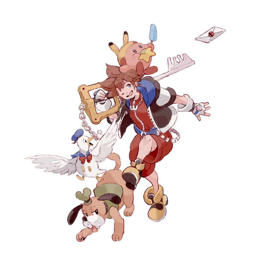 kirby, sora, donald duck, goofy, dog, and 1 more (kirby and 4 more) drawn by luce-in-the-sky