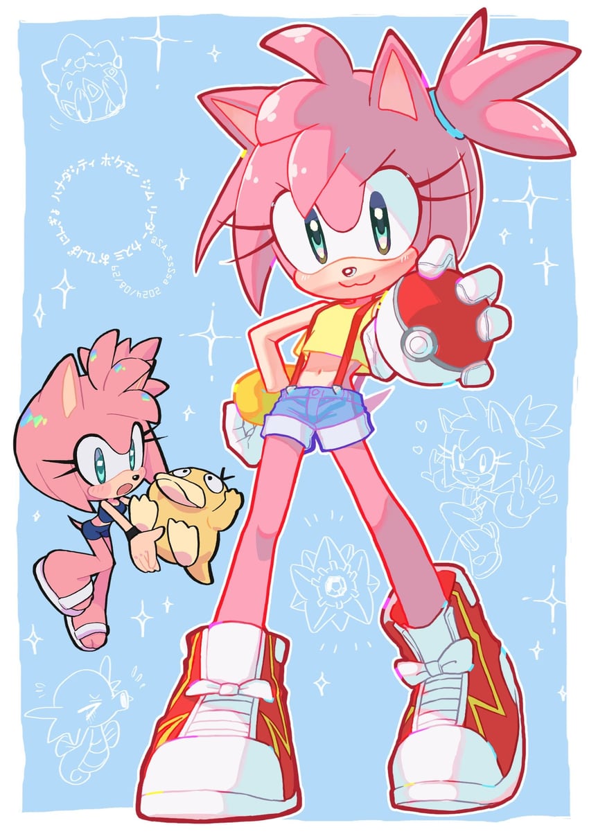 misty, amy rose, and psyduck (pokemon and 2 more) drawn by konjiki_ringo