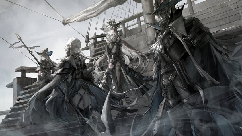 skadi, specter, specter the unchained, gladiia, and ulpianus (arknights) drawn by nueegochi