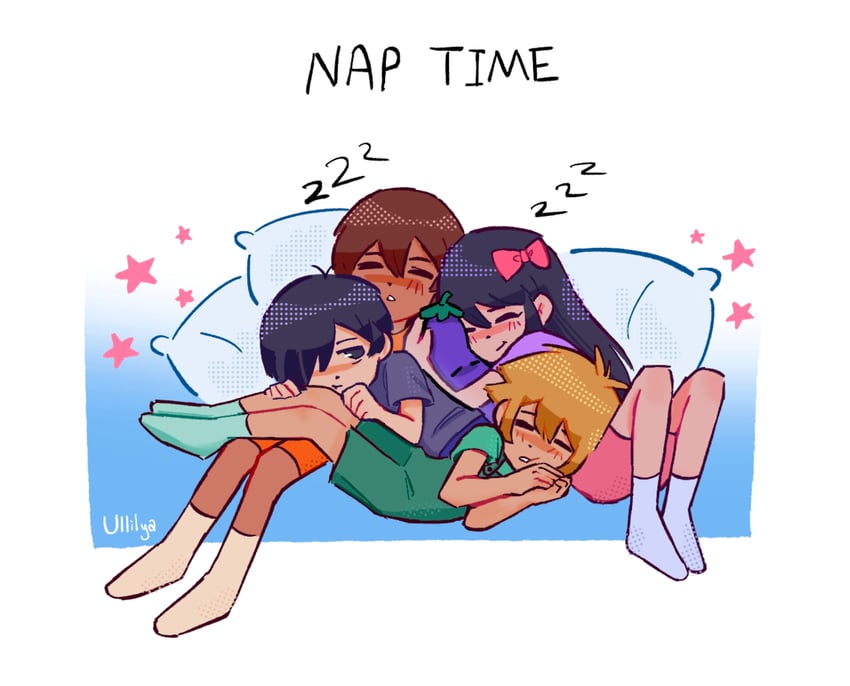 sunny, basil, aubrey, kel, and mr. plantegg (omori) drawn by ullilya1
